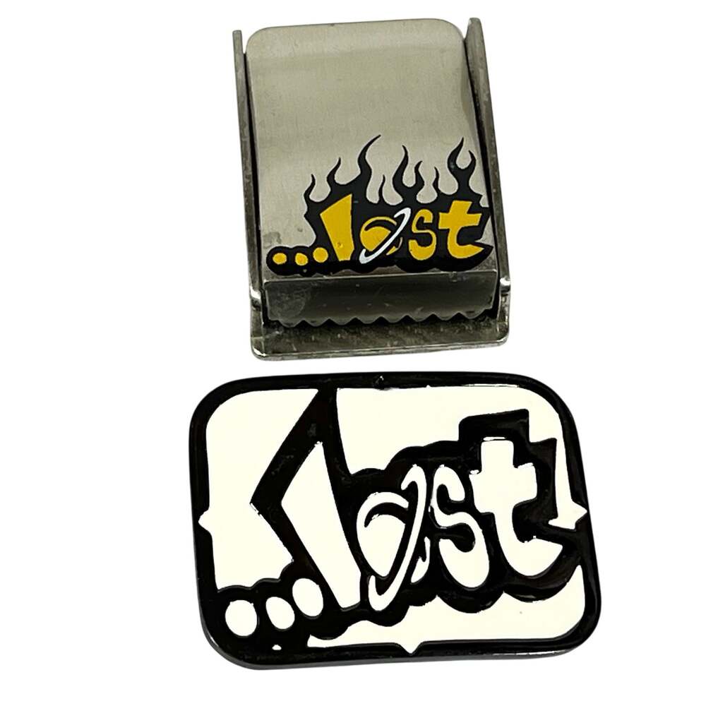 Vintage Lost Enterprises Skate Surf Belt Buckle Lot 2-Piece Silver White